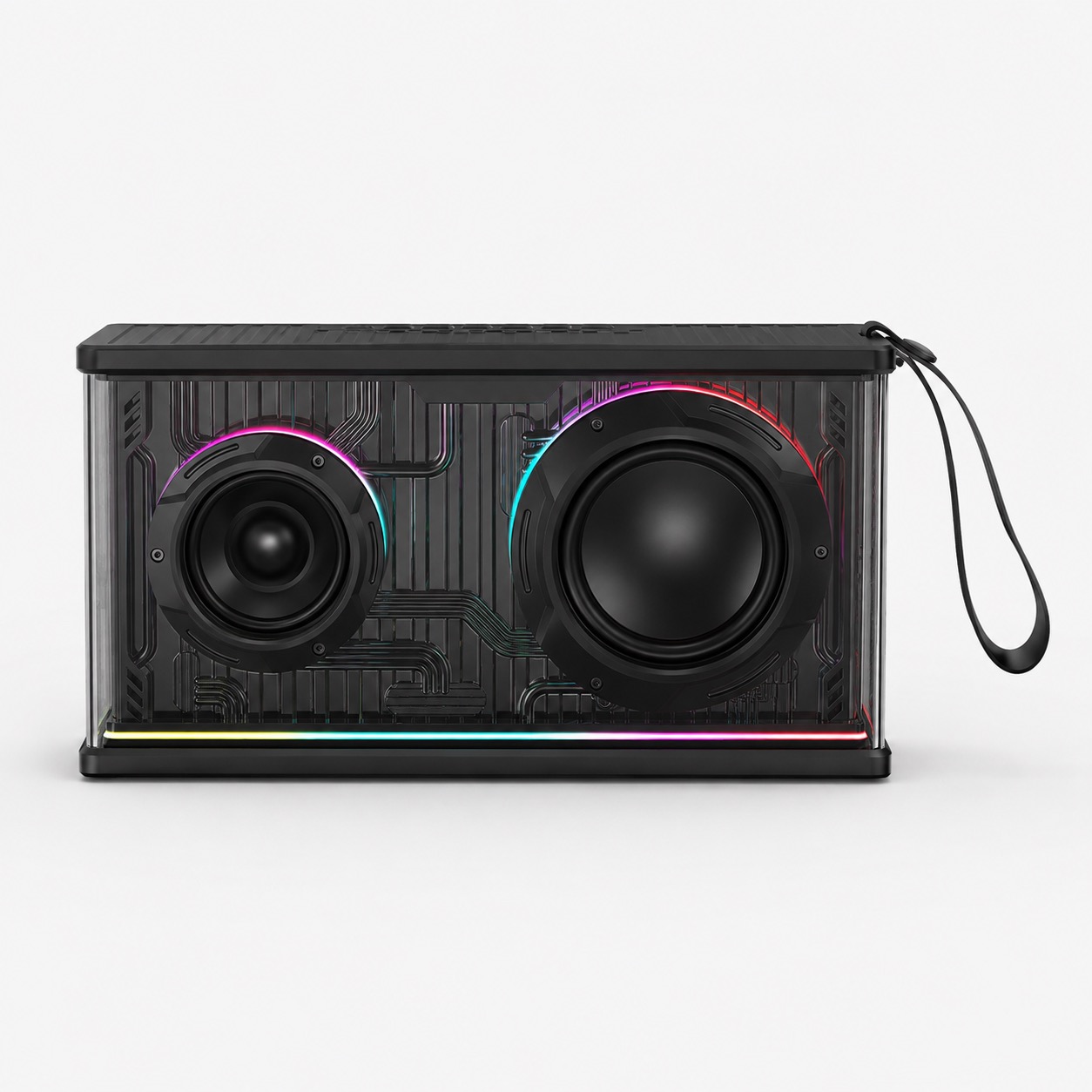 BH-101 black RGB Bluetooth speaker front evidence