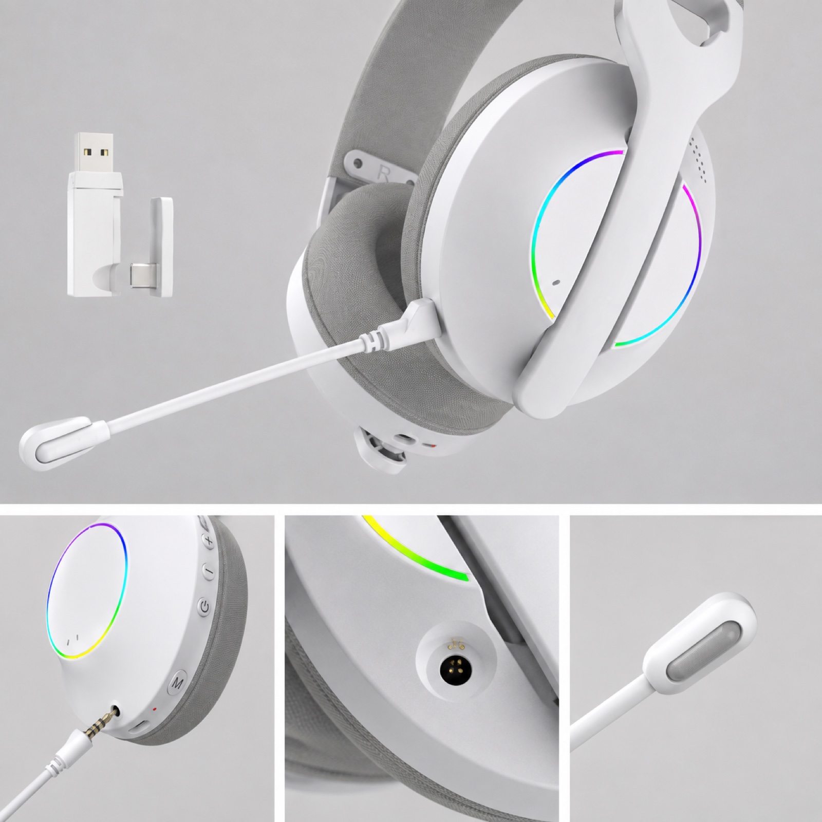 G936 boom microphone, earcup controls and USB receiver detail