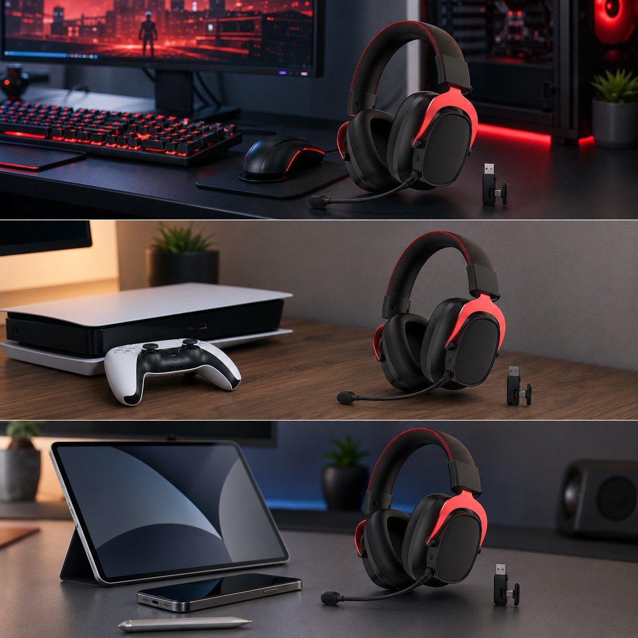 G941 gaming headset shown with PC console tablet and phone use scenes