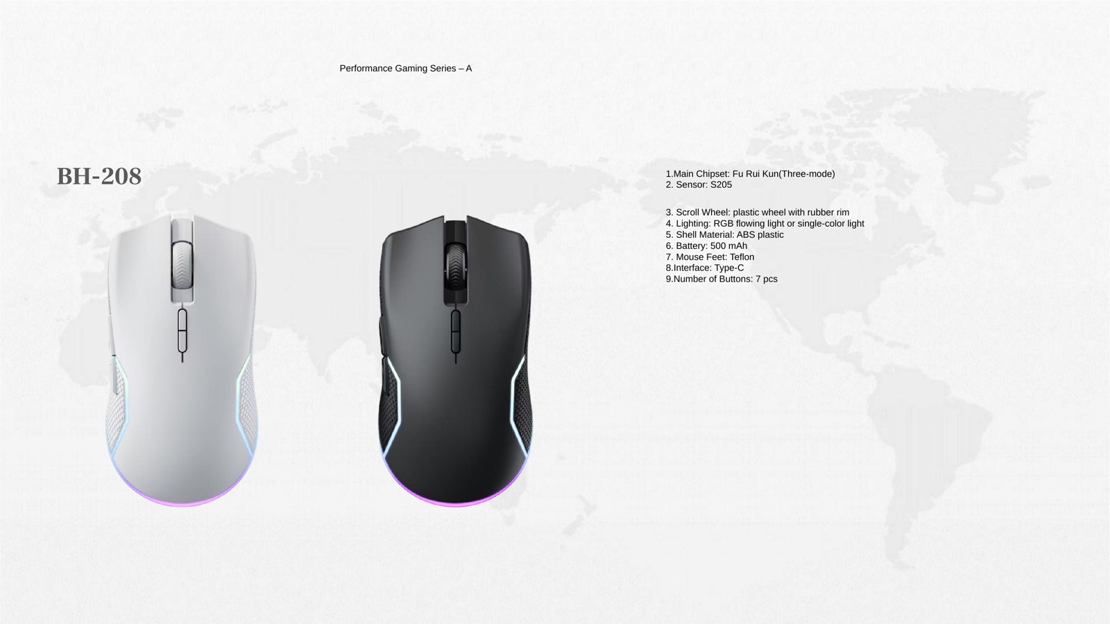 BH-208 Three-Mode Gaming Mouse PPT reference for private-label mouse sample review
