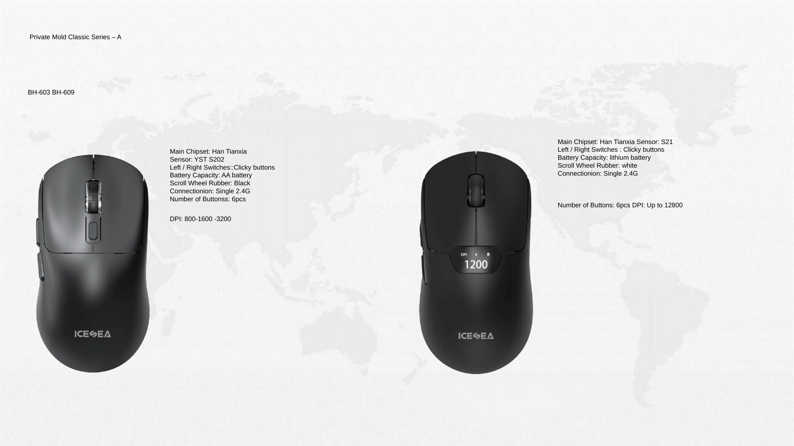 BH-603 and BH-609 Wireless Mouse Options PPT reference for private-label mouse sample review