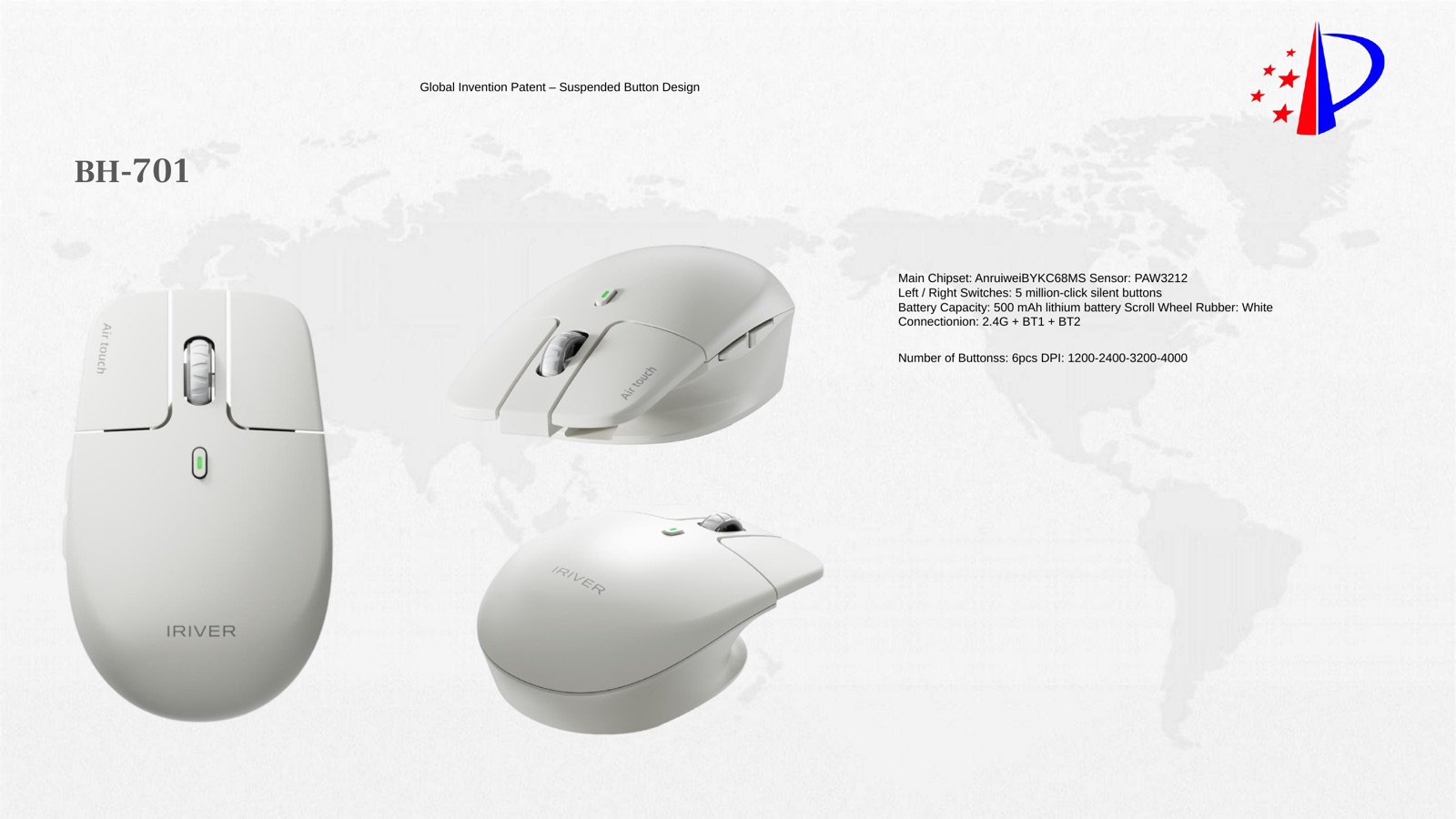 BH-701 Suspended-Button Wireless Mouse PPT reference for private-label mouse sample review