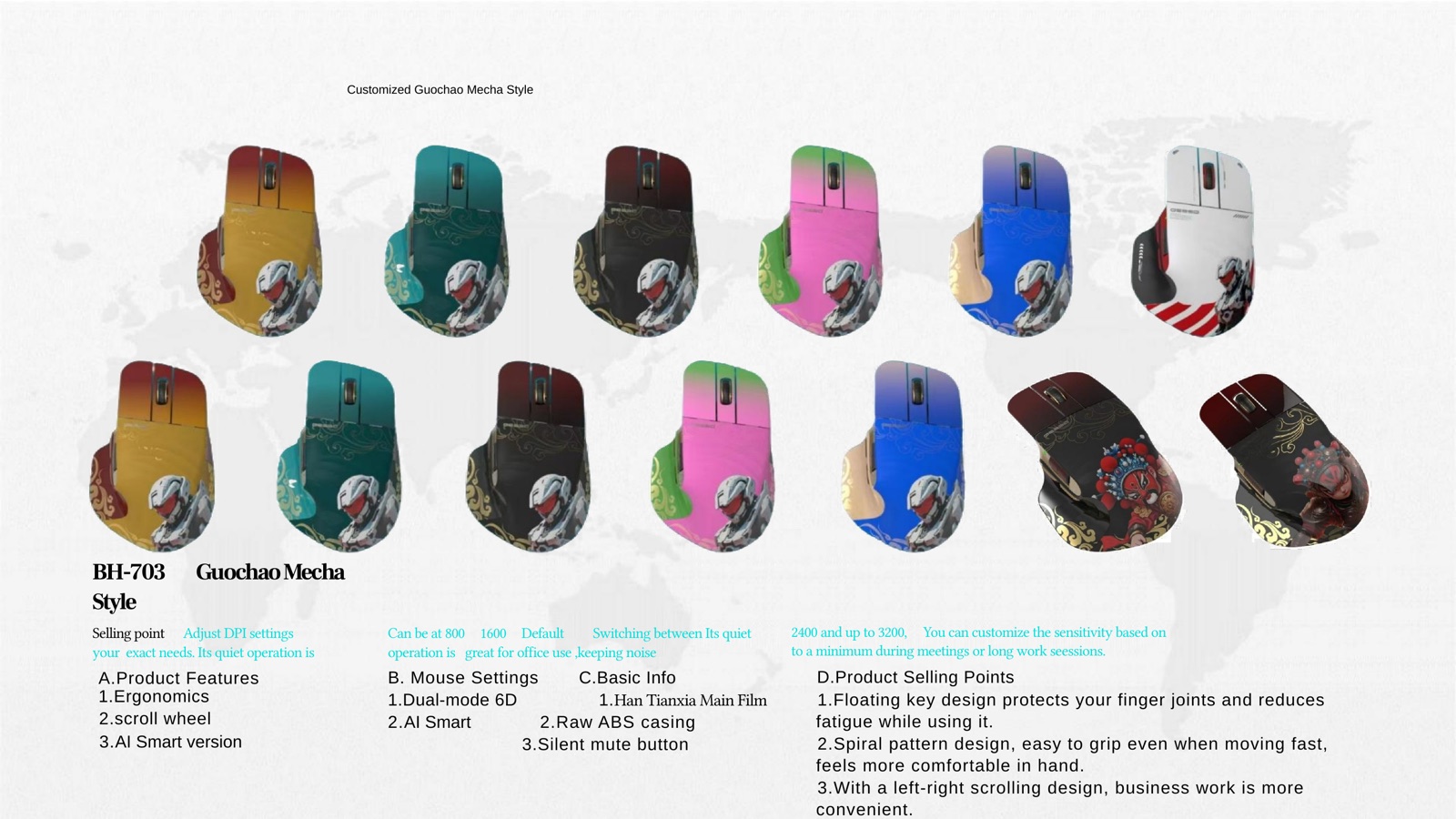 BH-703 Guochao Mecha Style Mouse PPT reference for private-label mouse sample review