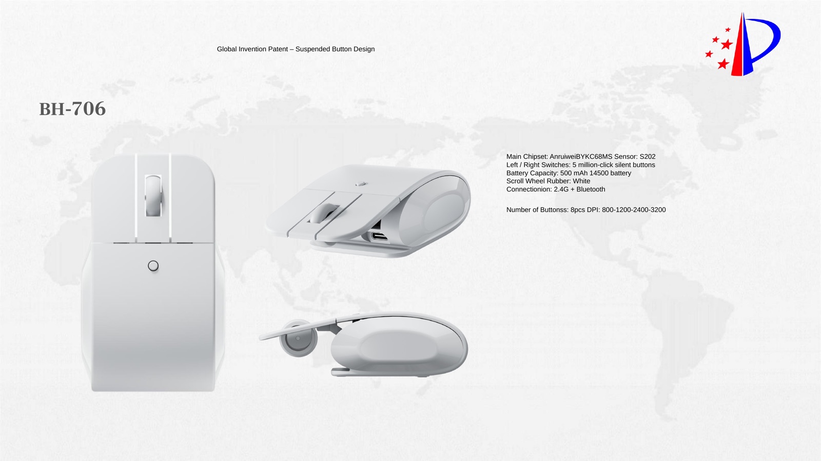 BH-706 Suspended-Button Wireless Mouse PPT reference for private-label mouse sample review