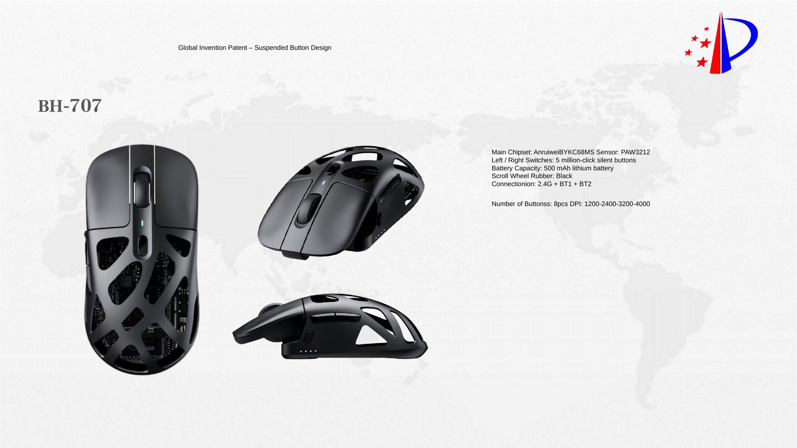 BH-707 Suspended-Button Wireless Mouse PPT reference for private-label mouse sample review