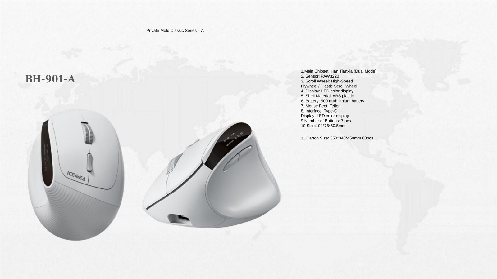 BH-901-A Vertical Wireless Mouse PPT reference for private-label mouse sample review