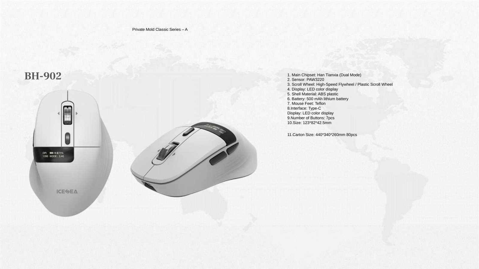 BH-902 Vertical Wireless Mouse PPT reference for private-label mouse sample review