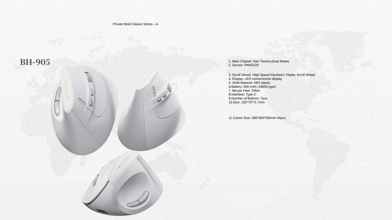 BH-905 Vertical Wireless Mouse PPT reference for private-label mouse sample review