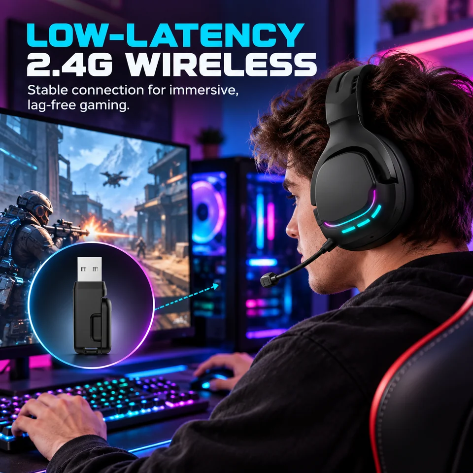 AI-generated gaming scene showing a player wearing the G926 RGB headset with a USB receiver inset